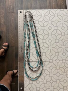 Multi-Strand Turquoise & Silver Bead Necklace - Women Jewelry